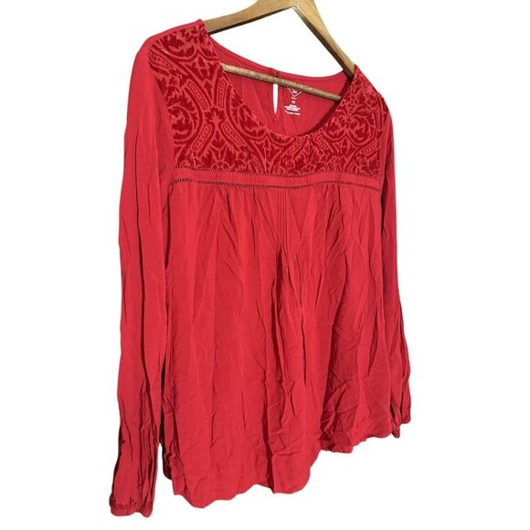 St Johns Bay Vamp Sheer‎ Velour Design Red 2X Plus Velvet Burnout Romantic - Picture 1 of 6